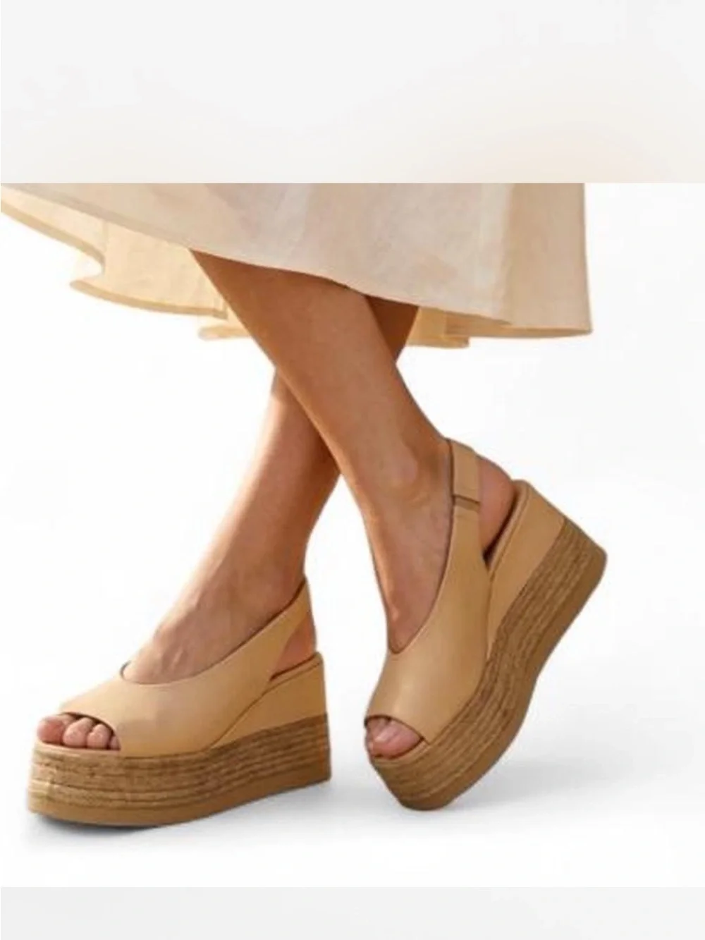 Lonza Agnesa Leather Platform Wedge Sandals Beige EU 38 US 7.5 8 NEW